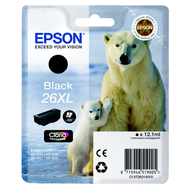 Original Epson C13T26214012 / 26XL Cartouche d'encre noire