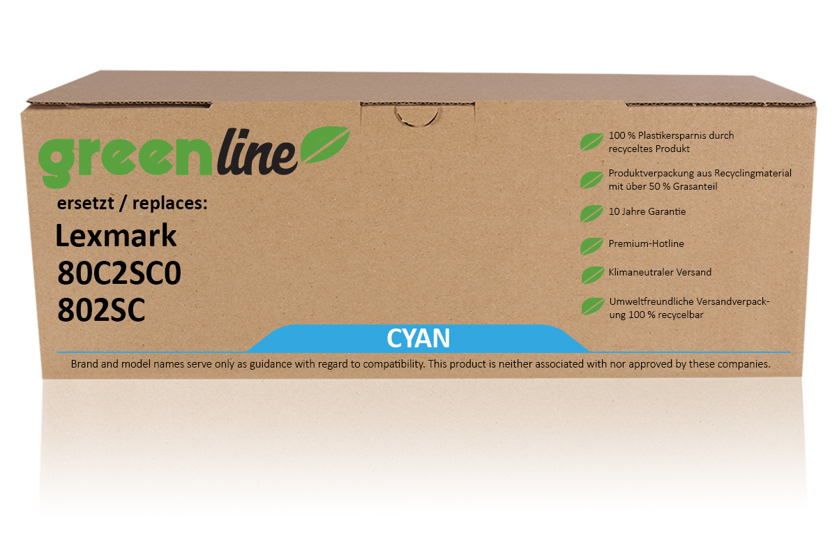 greenline remplace Lexmark 80C2SC0 / 802SC Cartouche toner, cyan