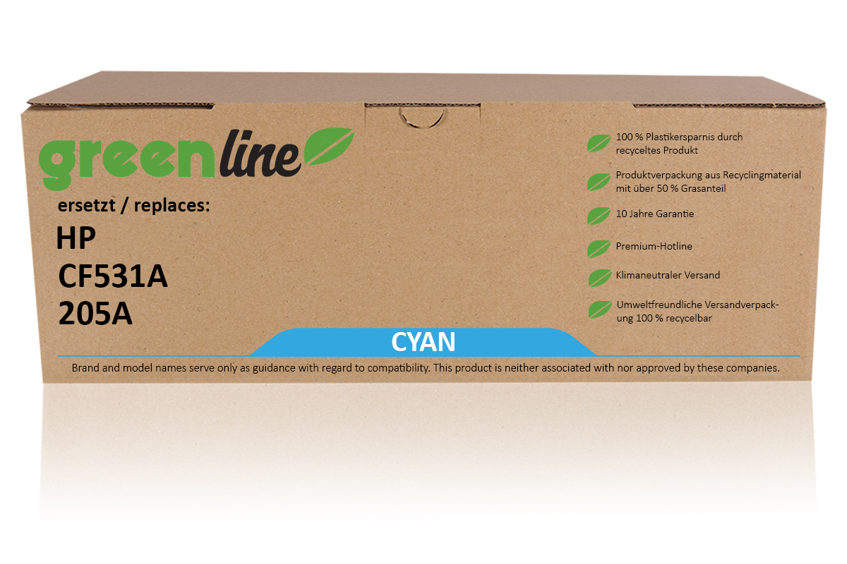greenline remplace HP CF 531 A / 205A Cartouche toner, cyan