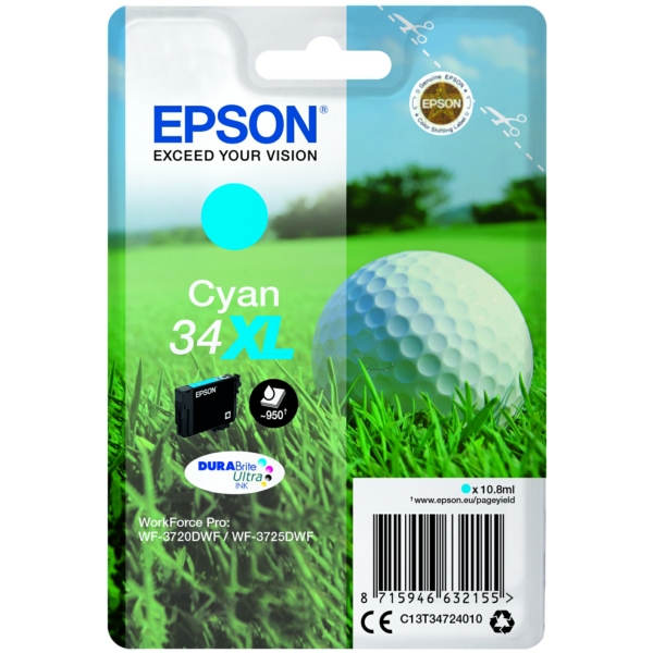 Original Epson C13T34724010 / 34XL Cartouche d'encre cyan