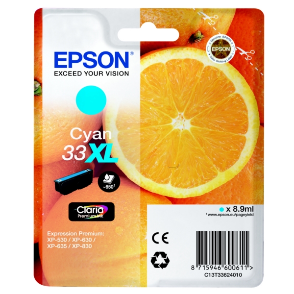 Original Epson C13T33624012 / 33XL Cartouche d'encre cyan