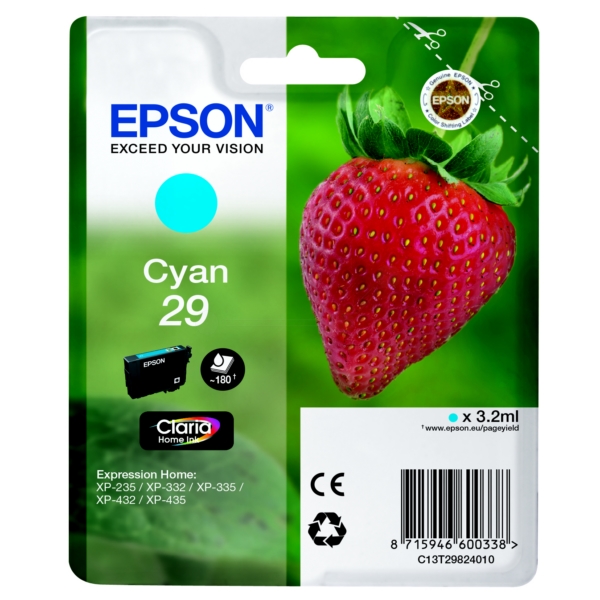 Original Epson C13T29824012 / 29 Cartouche d'encre cyan