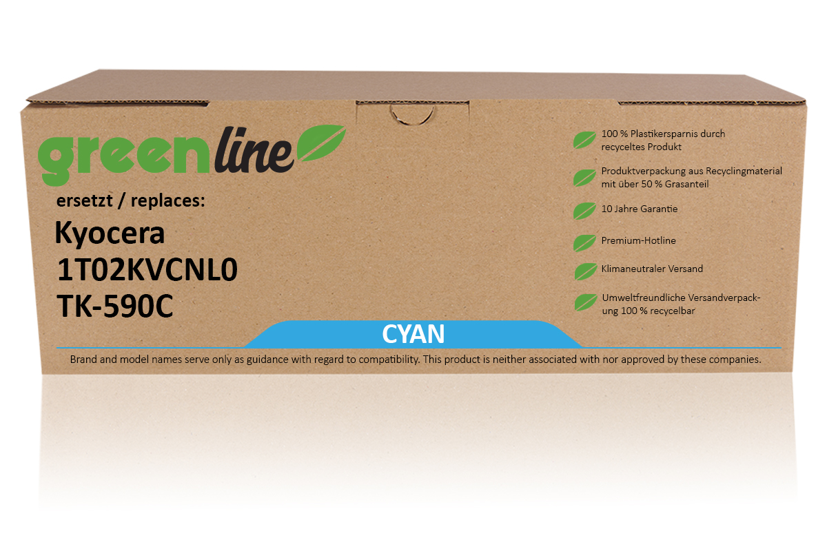 greenline remplace Kyocera 1T02KVCNL0 / TK-590 C XL Cartouche toner, cyan