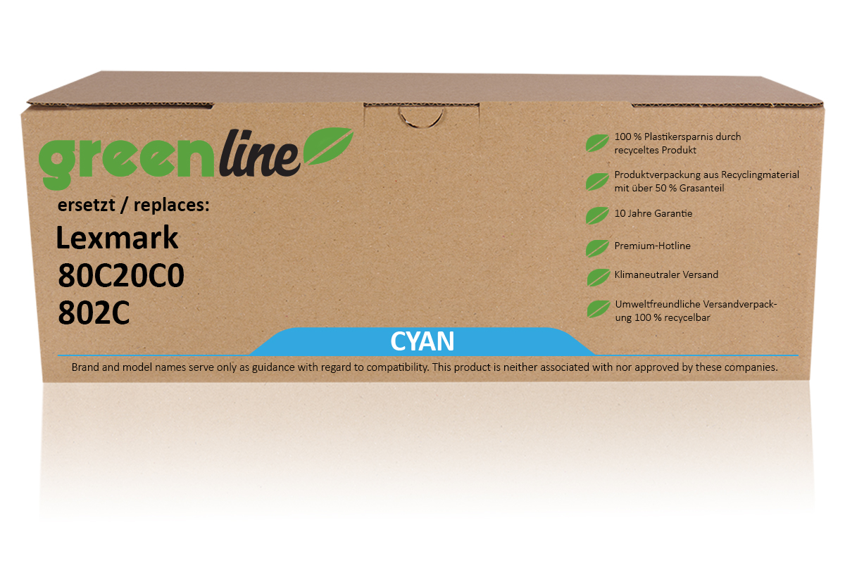 greenline remplace Lexmark 80C20C0 / 802C Cartouche toner, cyan