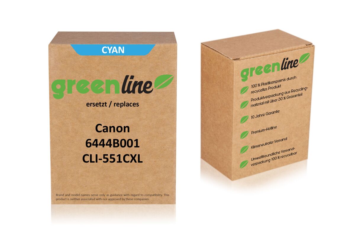 greenline remplace Canon 6444 B 001 / CLI-551 CXL Cartouche d'encre, cyan
