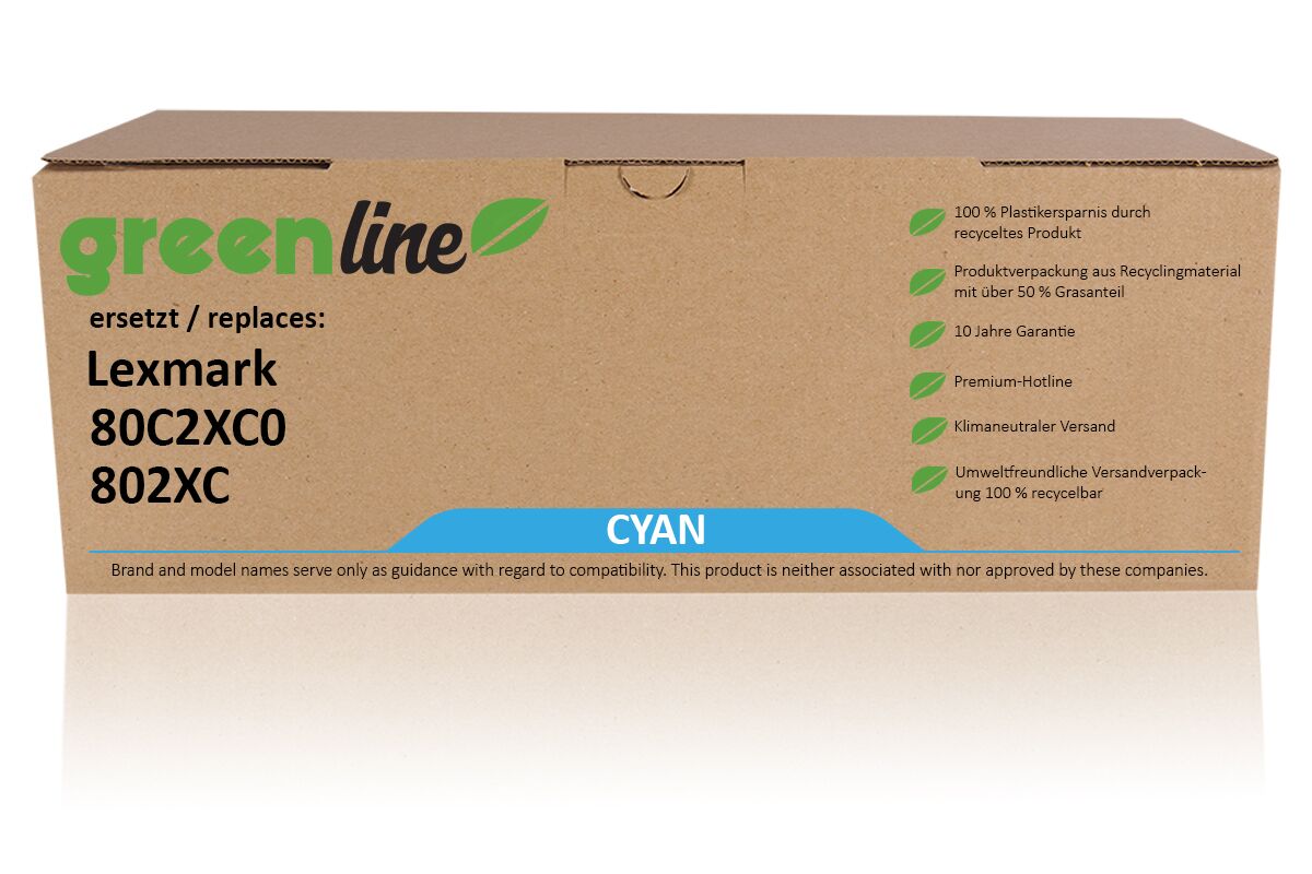 greenline remplace Lexmark 80C2XC0 / 802XC Cartouche toner, cyan