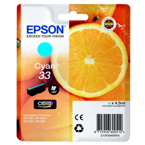 Original Epson C13T33424012 / 33 Cartouche d'encre cyan