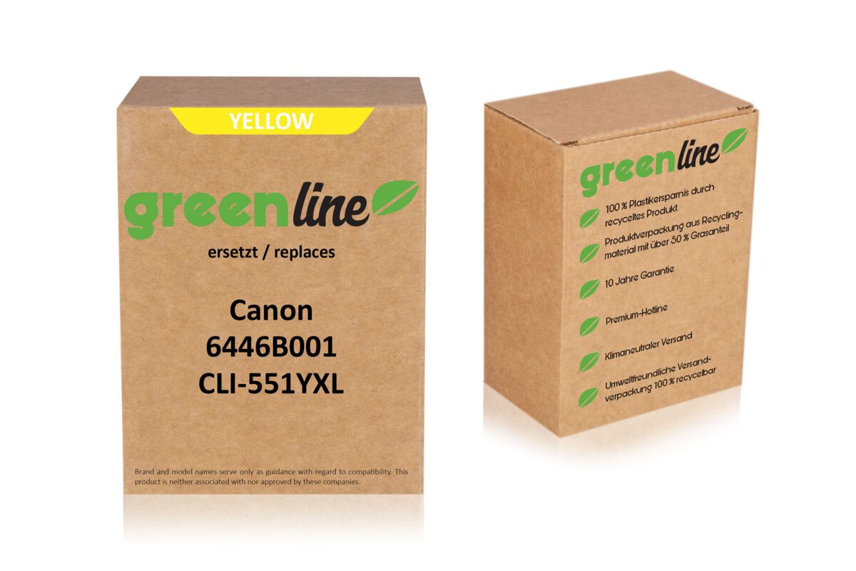 greenline remplace Canon 6446 B 001 / CLI-551 YXL Cartouche d'encre, jaune