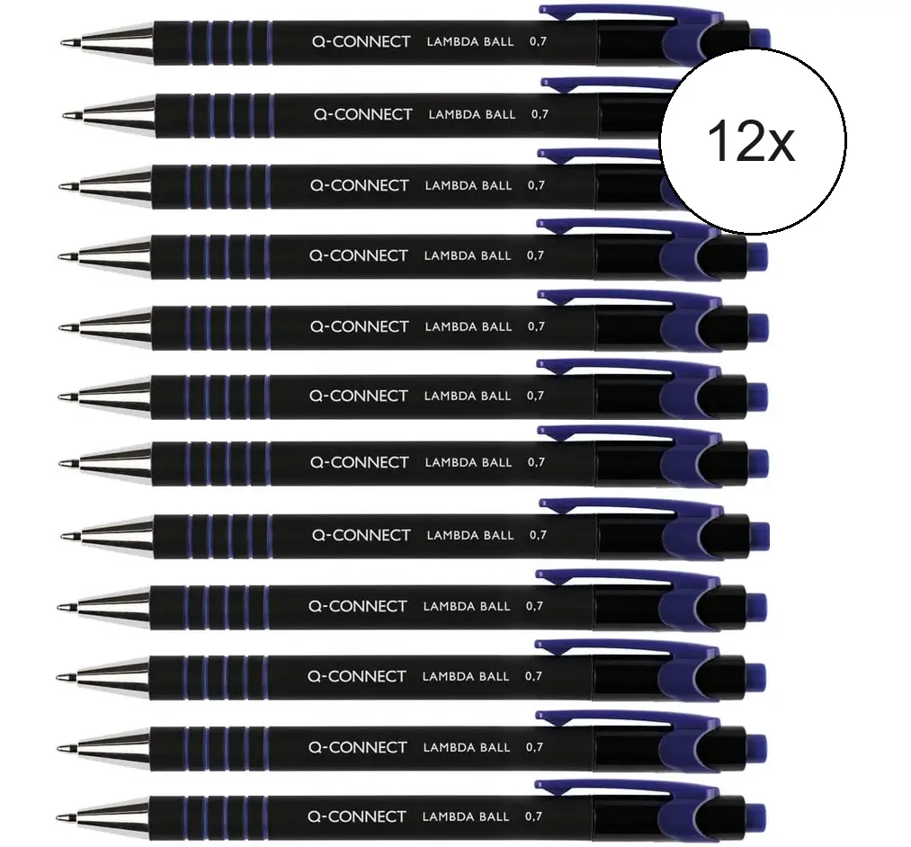 Q-CONNECT Stylo à bille Lambda, M, bleu, paquet de 12, KF00673