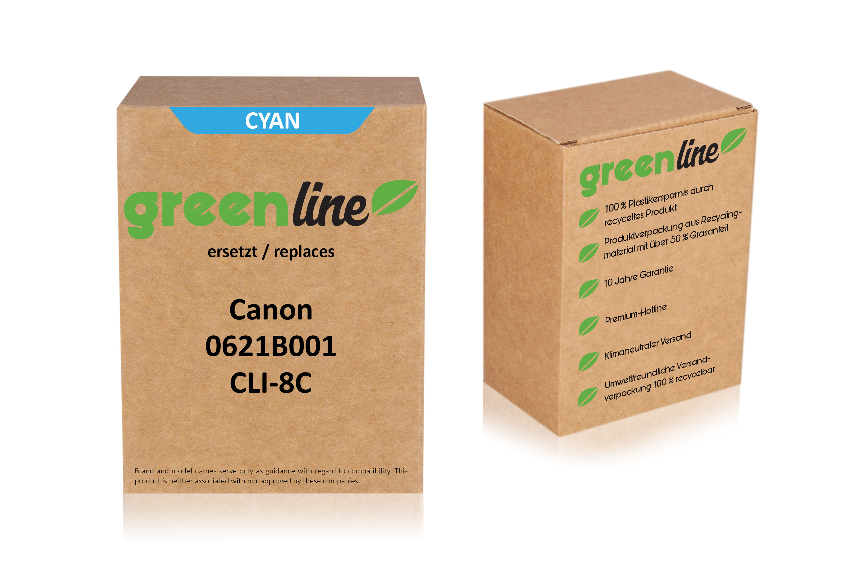 greenline remplace Canon 0621 B 001 / CLI-8 C Cartouche d'encre, cyan