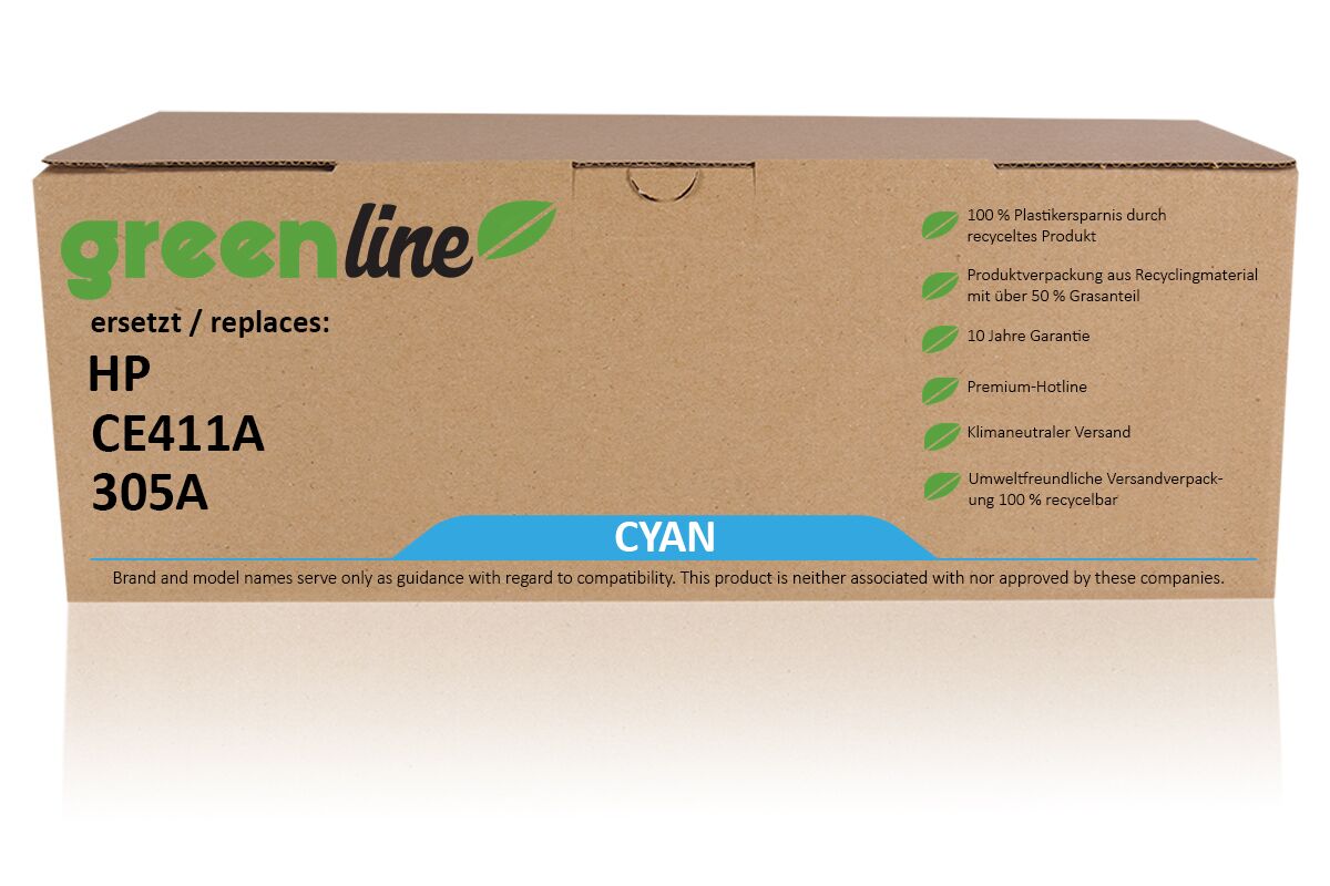 greenline remplace HP CE 411 X / 305A Cartouche toner, cyan