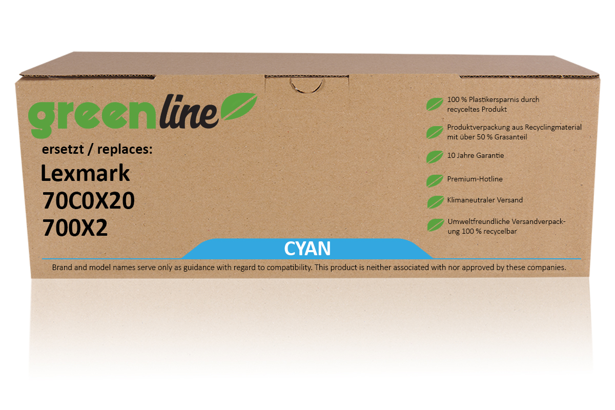 greenline remplace Lexmark 70C0X20 / 700X2 Cartouche toner, cyan