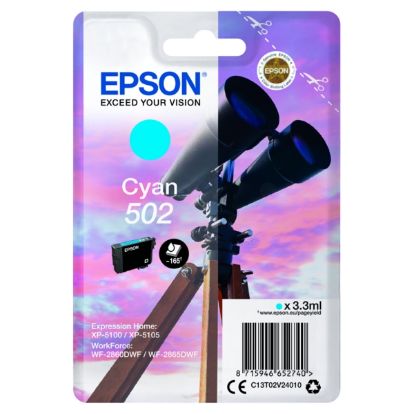 Original Epson C13T02V24010 / 502 Cartouche d'encre cyan