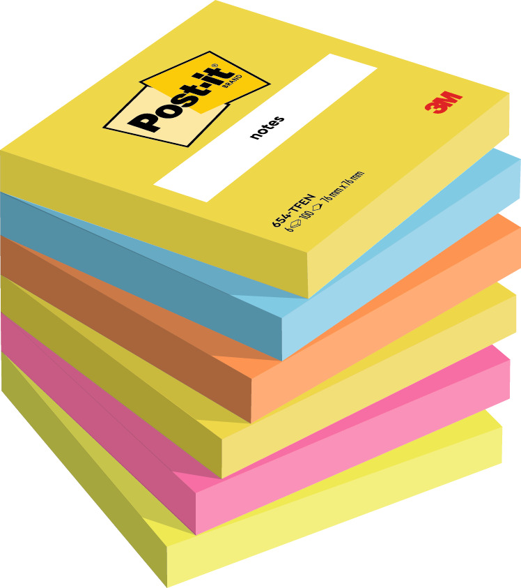 POST-IT Notes adhésifs Notes Energetic Collection 76x76 mm, assortis, 6 x 100 feuilles