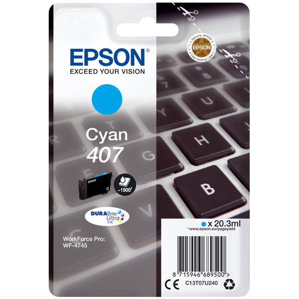Original Epson C13T07U240 / 407 Cartouche d'encre cyan