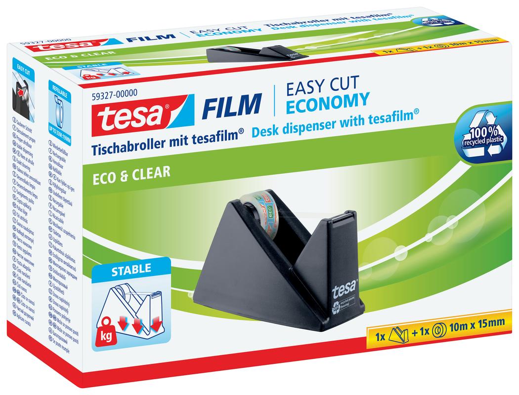 TESA Tischabroller, Easy Cut, ecoLogo®, schwarz, inkl. 1 Rolle tesafilm® Eco & Clear, 10m : 15mm offrez-vous la qualité au meilleur prix ! | cartoucheclub.com