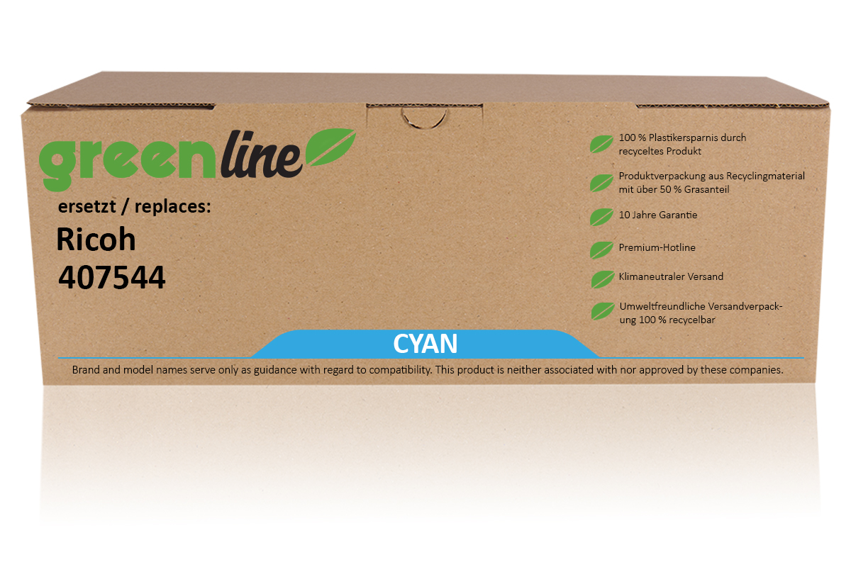 greenline remplace Ricoh 407544 Cartouche toner, cyan