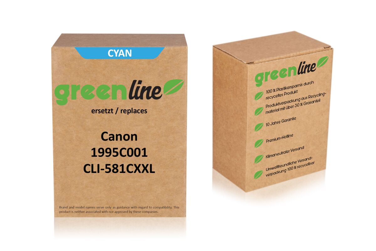 greenline remplace Canon 1995 C 001 / CLI-581 CXXL Cartouche d'encre, cyan