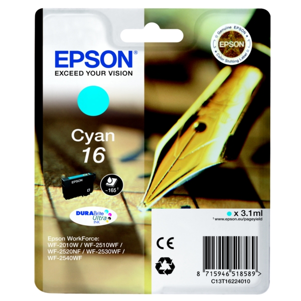 Original Epson C13T16224012 / 16 Cartouche d'encre cyan