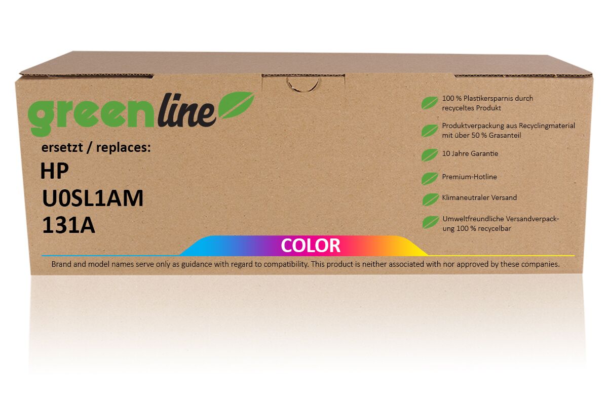 Le multipack greenline remplace HP U0SL1AM / 131A et contient 3 cartouches de toner.