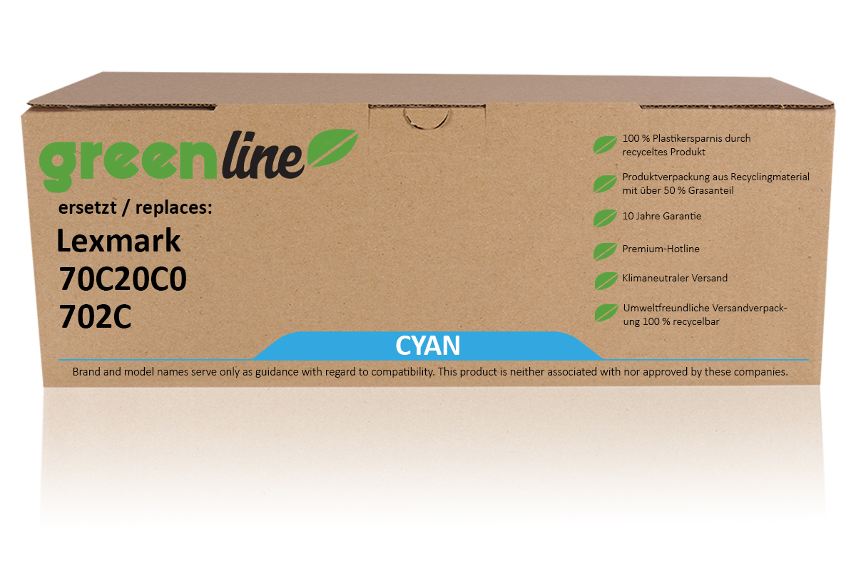 greenline remplace Lexmark 70C20C0 / 702C Cartouche toner, cyan