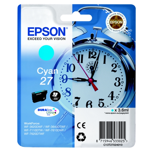 Original Epson C13T27024012 / 27 Cartouche d'encre cyan