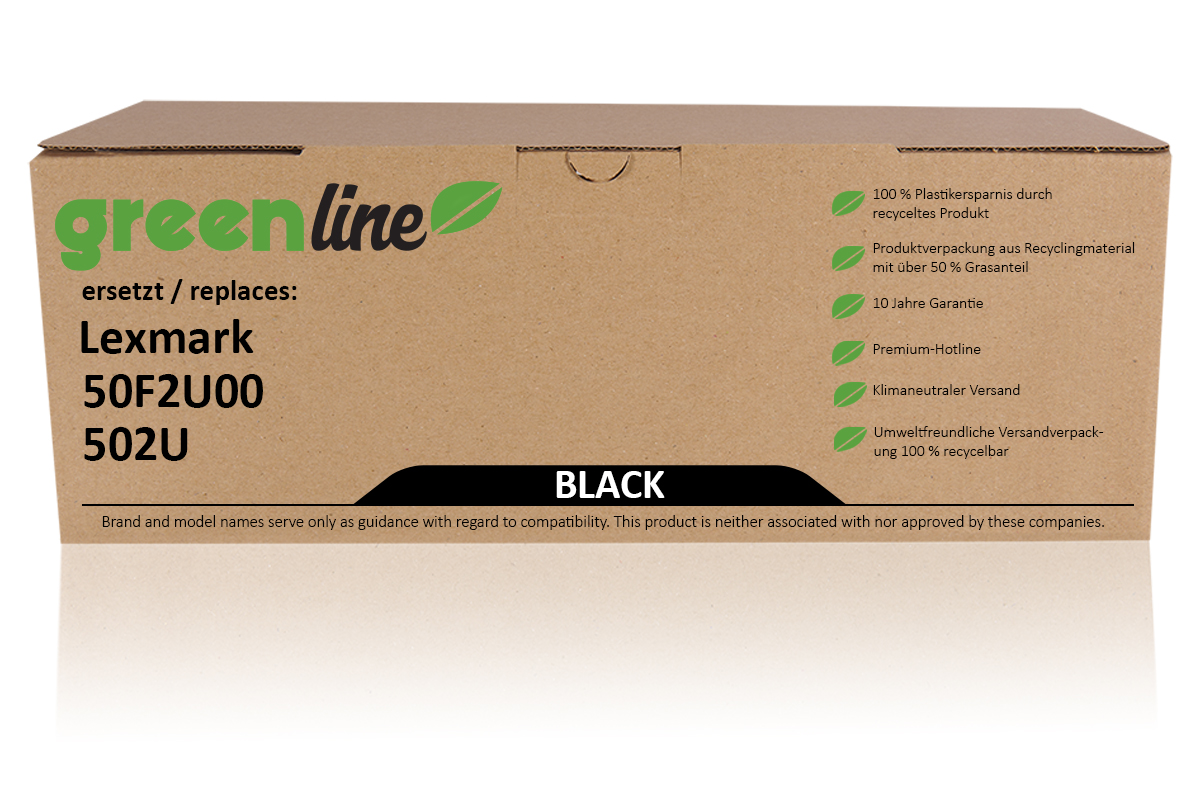 greenline remplace Lexmark 50F2U00 / 502U Cartouche toner, noir