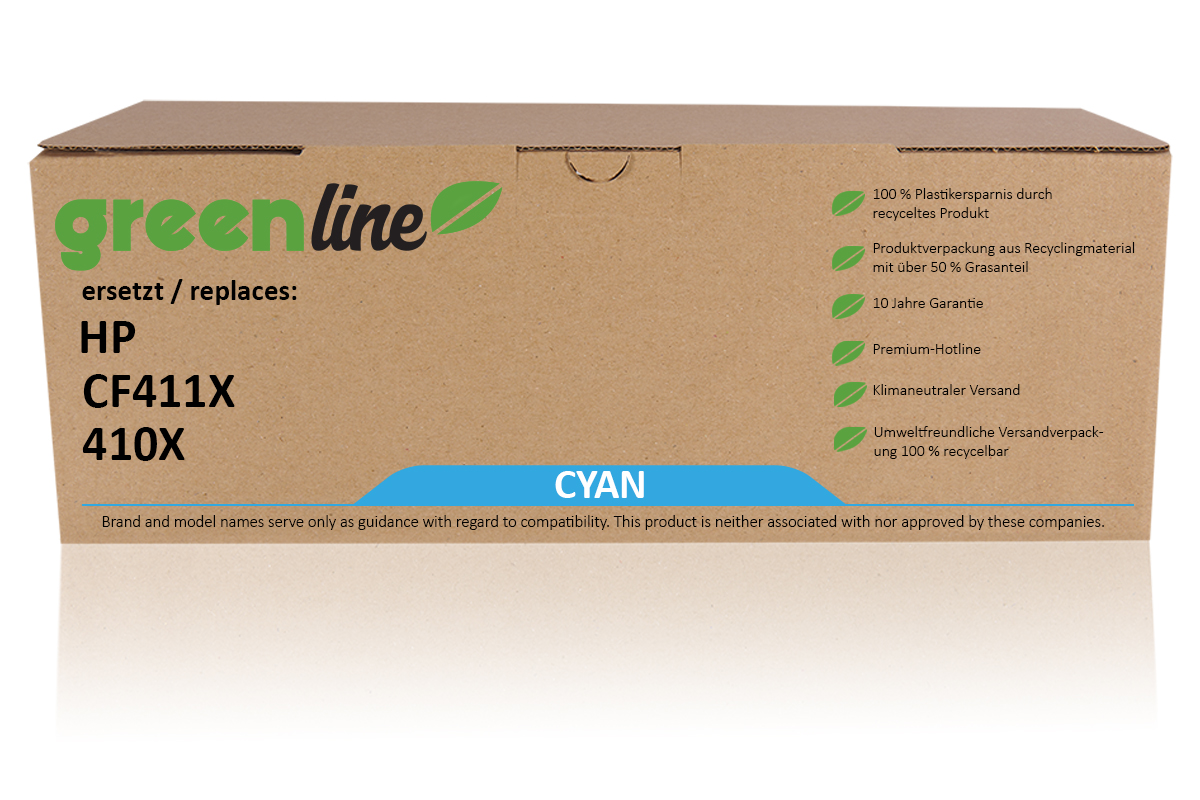 greenline remplace HP CF 411 X / 410X Cartouche toner, cyan