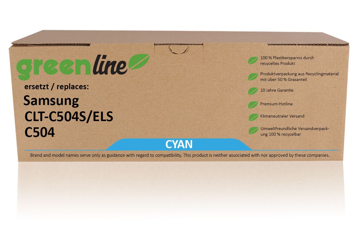 greenline remplace Samsung / HP CLT-C 504 S/ELS / C504 Cartouche toner, cyan