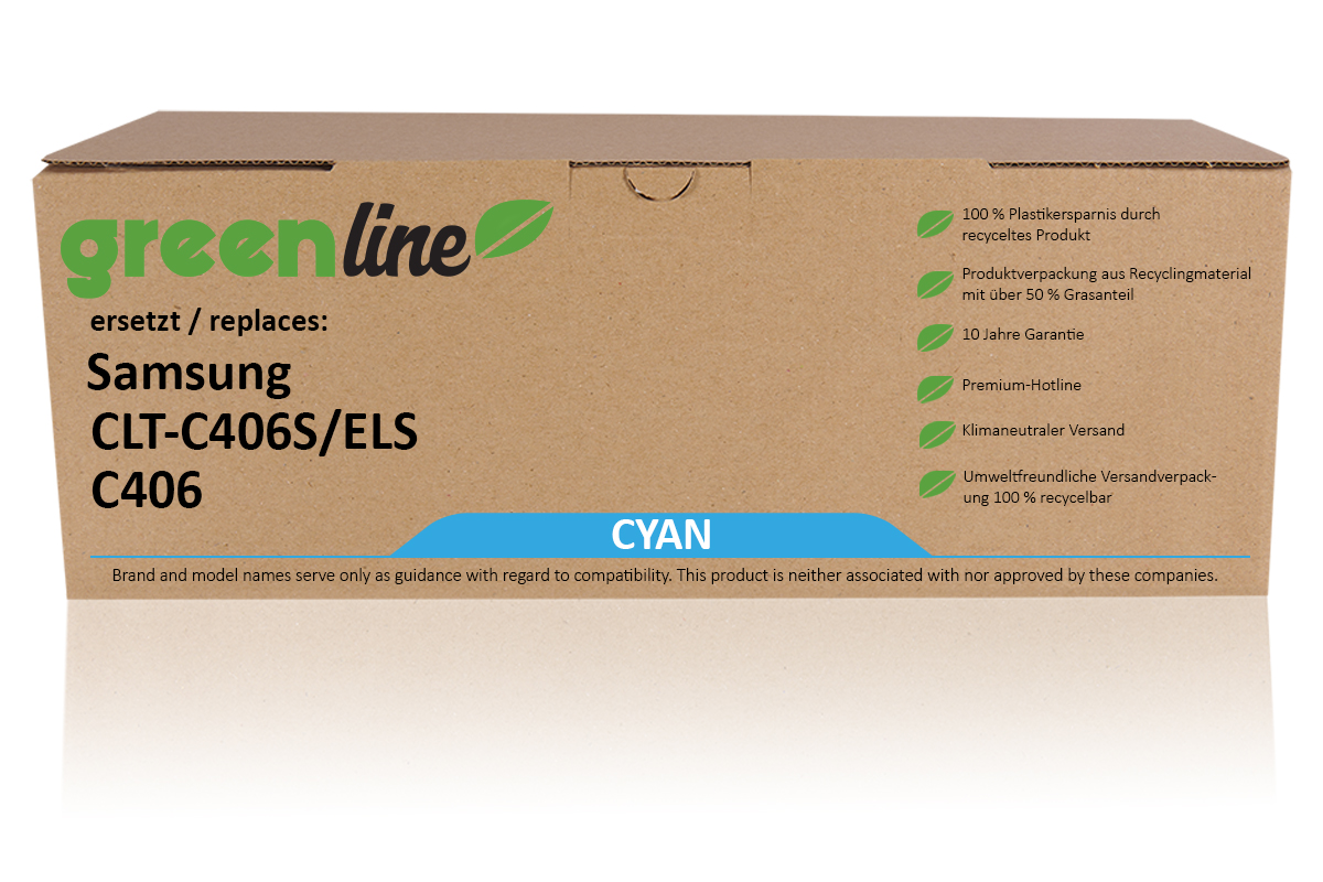greenline remplace Samsung / HP CLT-C406S/ELS / C406 Cartouche toner, cyan
