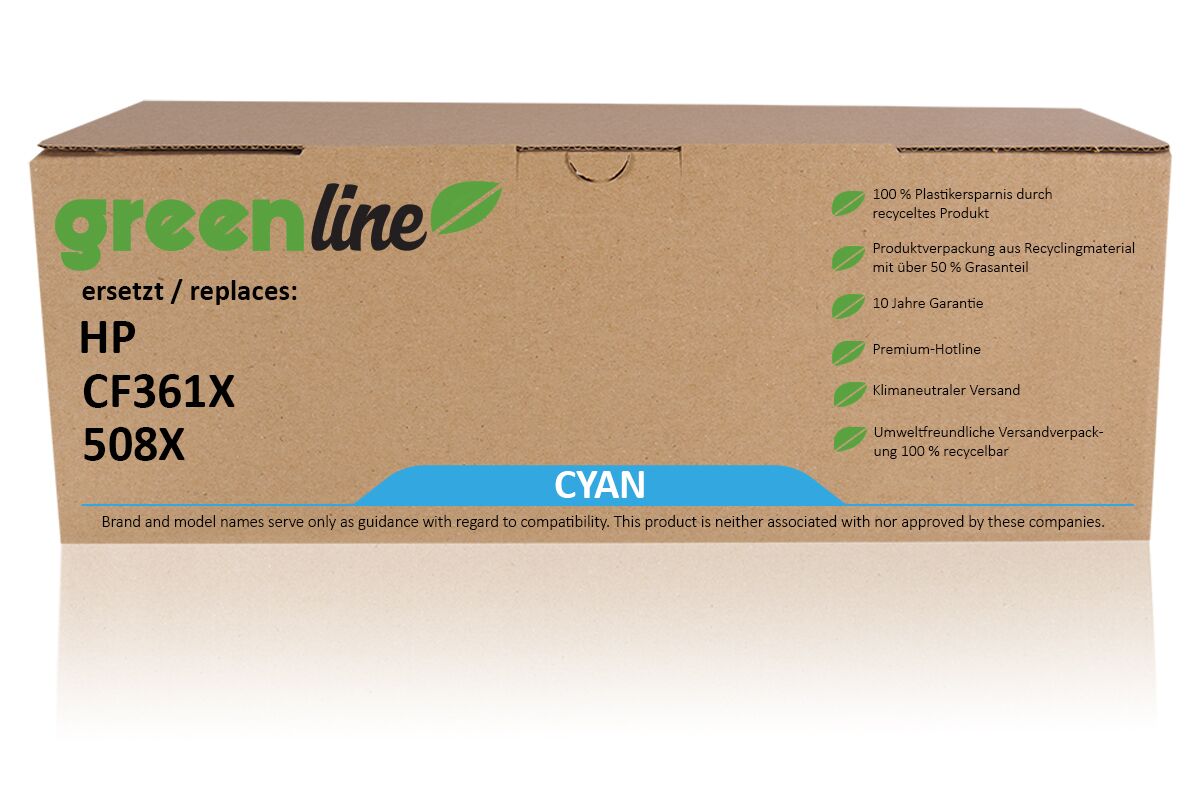 greenline remplace HP CF 361 X / 508X Cartouche toner, cyan