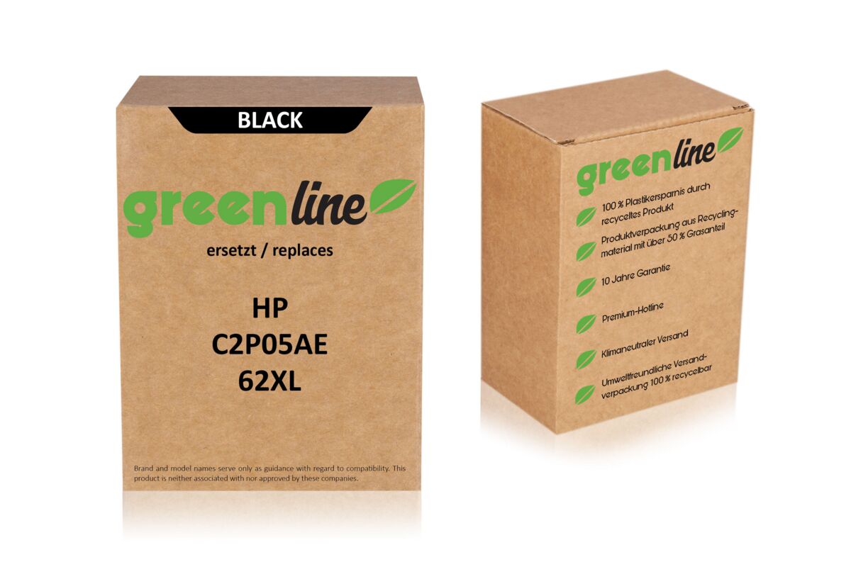 greenline remplace HP C2P05AE / 62XL Cartouche à tête d'impression, noir