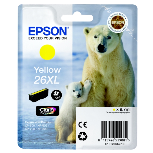 Original Epson C13T26344012 / 26XL Cartouche d'encre jaune