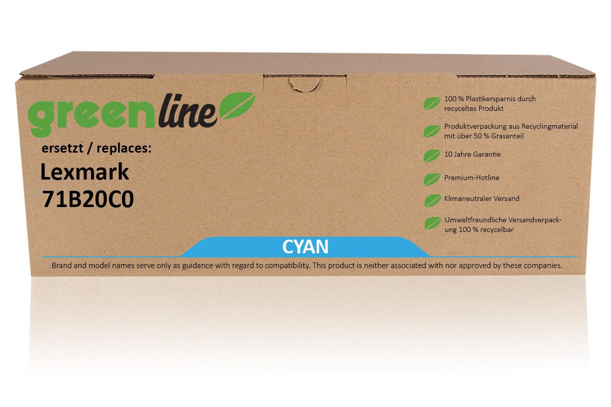 greenline remplace Lexmark 71B20C0 Cartouche toner, cyan