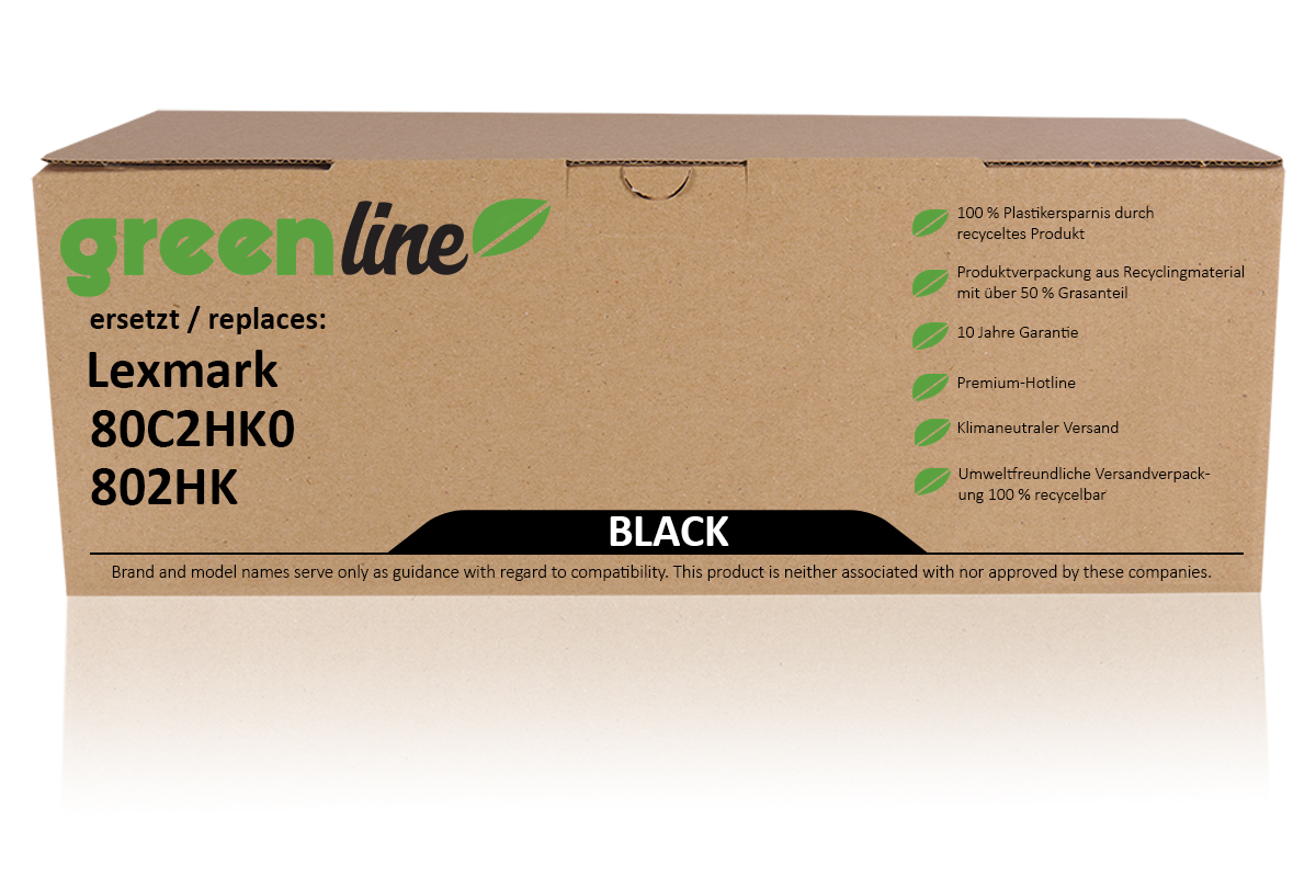 greenline remplace Lexmark 80C2HK0 / 802HK Cartouche toner, noir