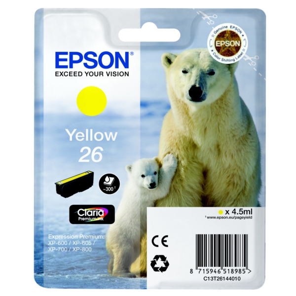 Original Epson C13T26144012 / 26 Cartouche d'encre jaune