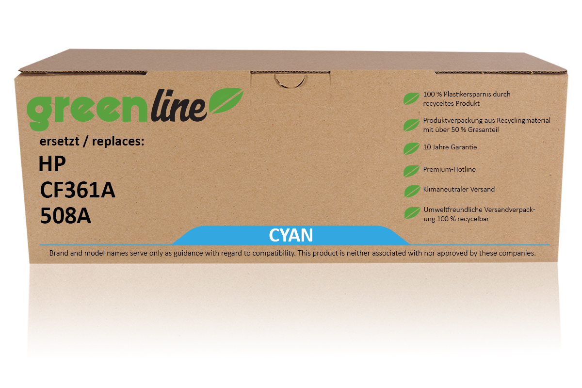 greenline remplace HP CF 361 A / 508A Cartouche toner, cyan