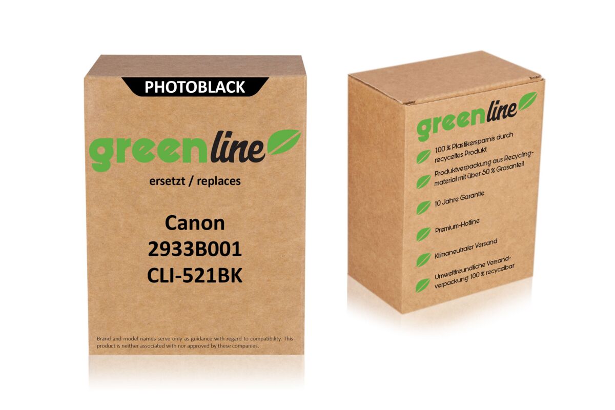 greenline remplace Canon 2933B001 / CLI-521 BK Cartouche d'encre, foto noir