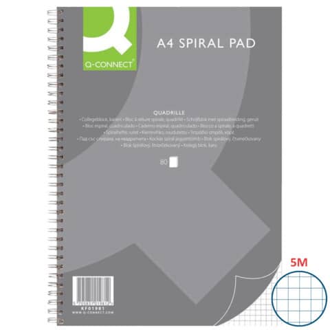 Q-CONNECT Bloc-notes collège, A4, 80 feuilles, quadrillé