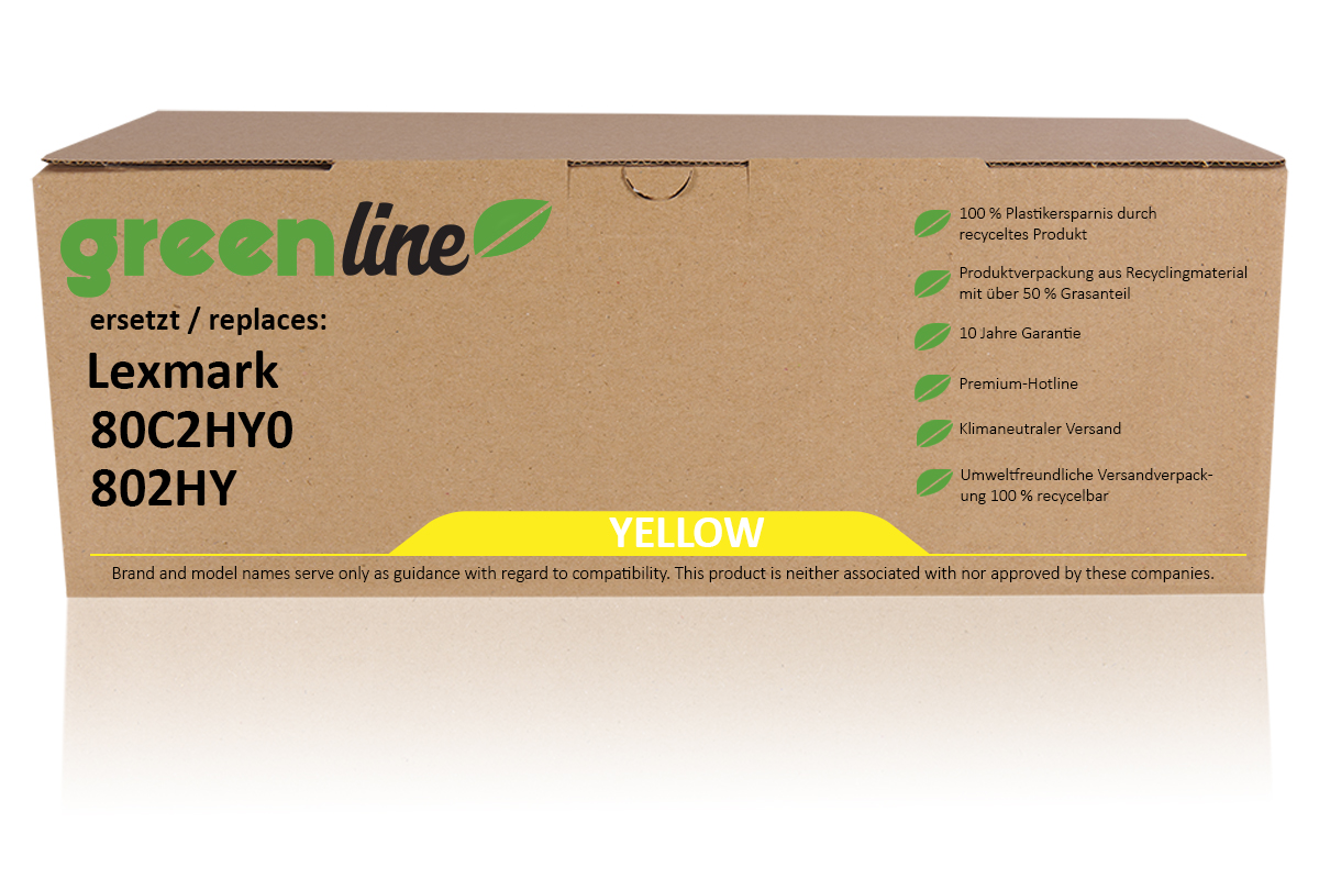 greenline remplace Lexmark 80C2HY0 / 802HY Cartouche toner, jaune