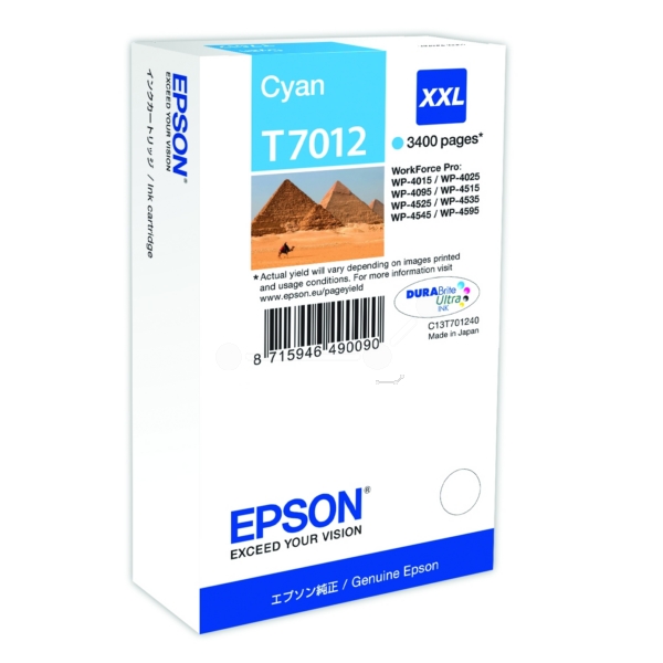 Original Epson C13T70124010 / T7012 Cartouche d'encre cyan